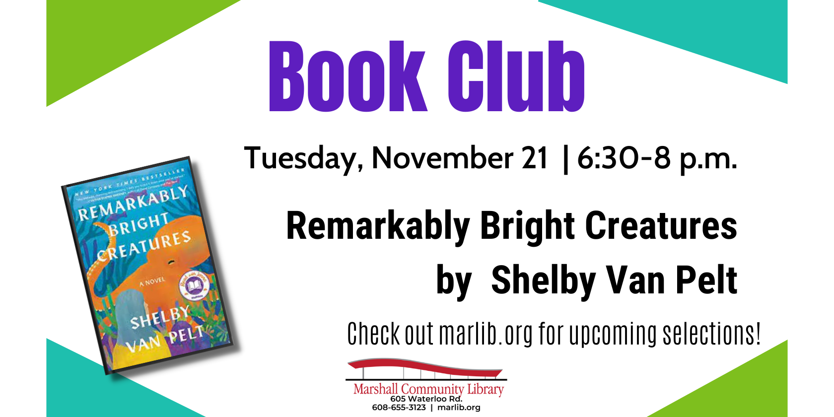 November Book Club - Remarkably Bright Creatures by Shelby Van Pelt